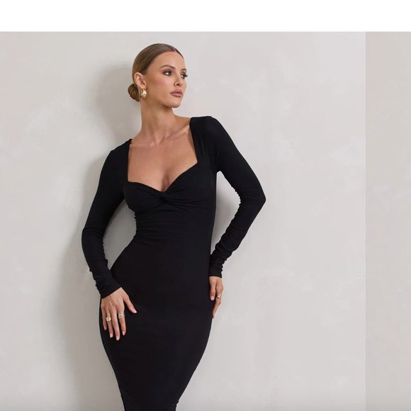 Va Va Voom Black Sexy Form Fitting Long Sleeve Bodycon Dress - Picture 7 of 7
